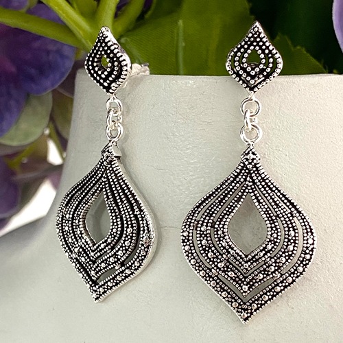Sterling silver antique design hanging earrings 50mm long