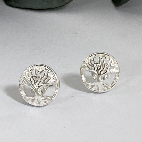 Sterling silver small tree of life stud earrings 8mm size
