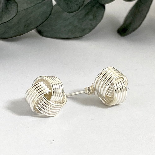 Sterling silver medium ball knot stud earrings 12mm size