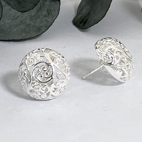 Sterling silver fillagree pattern dome stud earrings 16mm size