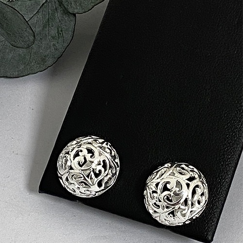 Sterling silver fillagree pattern dome stud earrings 14mm size