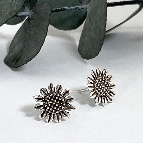 Sterling silver sunflower stud earrings 10mm size