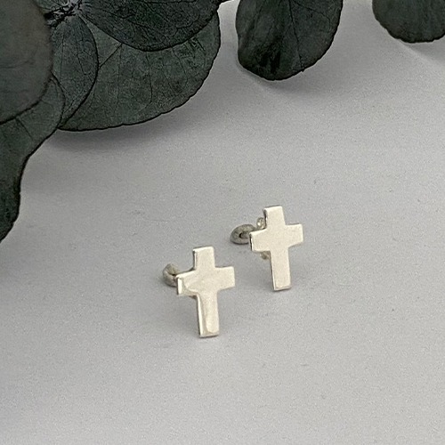 Sterling silver mini cross silver stud earrings 10mm size