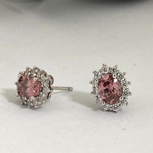Sterling silver oval pink morganite cubic zirconia stud earrings 10mm size