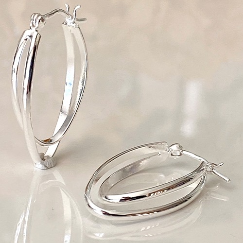Sterling silver classic double oval hoop earrings