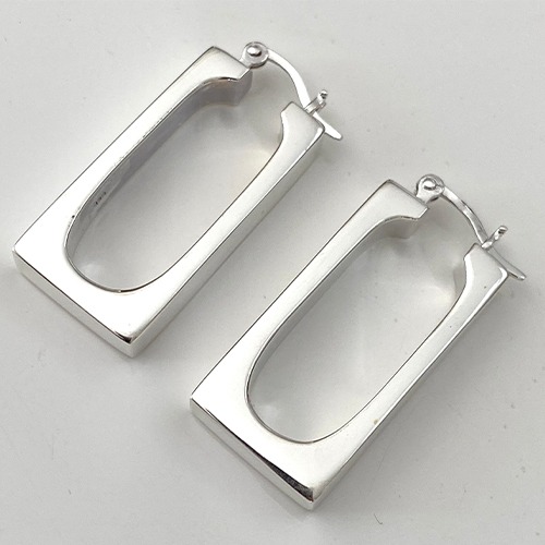 Sterling silver medium rectangular hoop earrings 30mm size