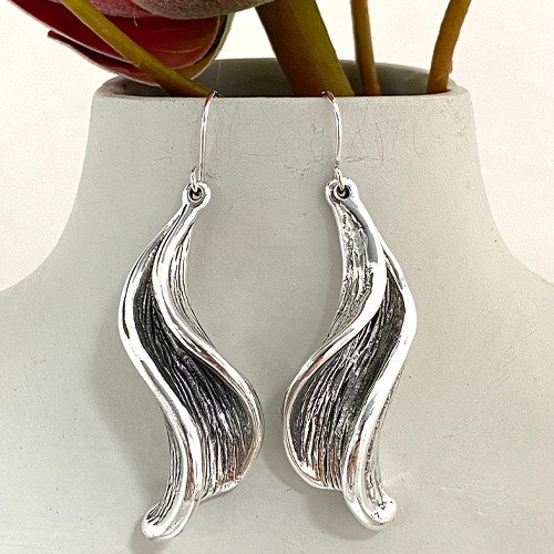 Sterling silver bold twist hanging earrings 50mm long
