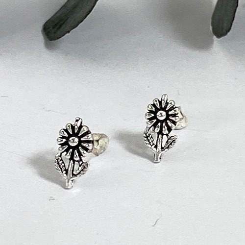 Sterling silver dainty flower stem stud earrings