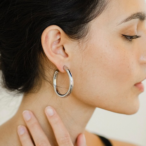 Sterling silver classic round medium stud hoop earrings 38mm size
