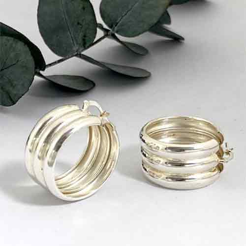 Sterling silver bold triple wide silver hoop earrings