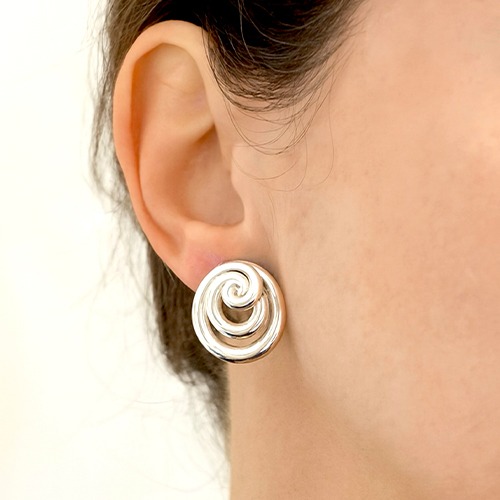 Sterling silver bold silver twirl stud earrings 20mm size