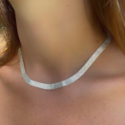 Sterling silver Bismark flat silver necklace 10mm wide