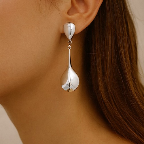 Sterling silver long teardrop shape stud earrings 55mm long