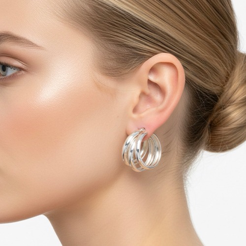 Sterling silver bold triple silver hoop earrings 30mm wide
