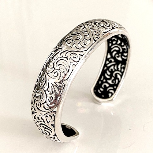 Sterling silver classic fillagree pattern cuff bangle 15mm wide