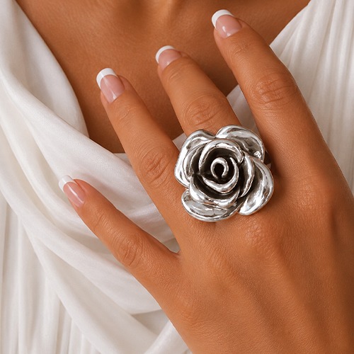 Sterling silver bold Rose large flower ring 30mm wide