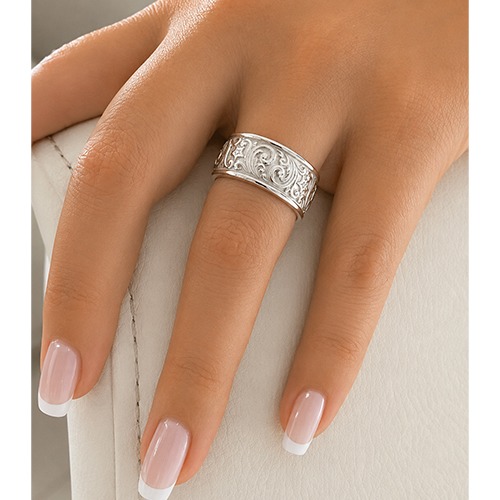 Sterling silver solid fillagree engraved band ring 10mm wide