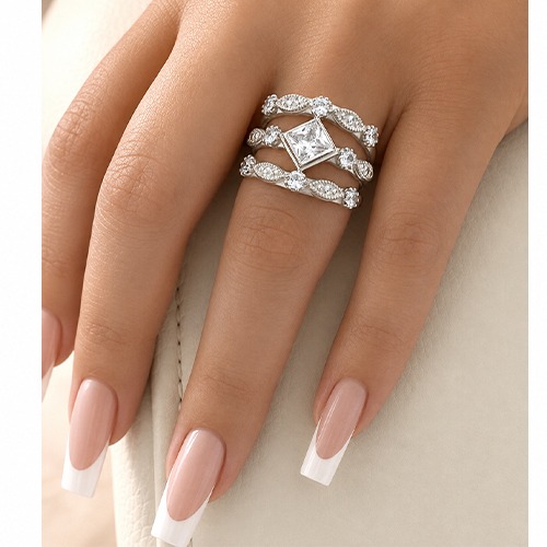 Sterling silver Tamara design diamond shape cubic zirconia intricate band ring 18mm wide - Image 4