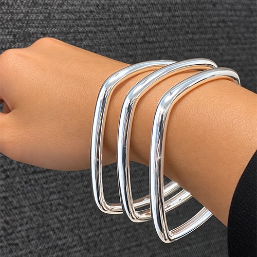 Sterling silver Square cube shape bangle 6mm wide