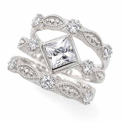 Sterling silver Tamara design diamond shape cubic zirconia intricate band ring 18mm wide - Image 3