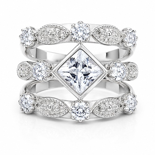 Sterling silver Tamara design diamond shape cubic zirconia intricate band ring 18mm wide