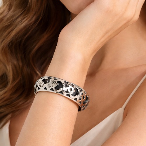 Sterling silver unique wave pattern bangle 20mm wide