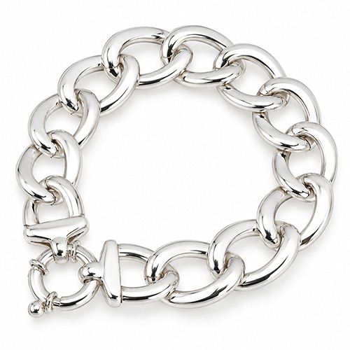 Sterling silver Cami design classic curb solid link bracelet 15mm wide