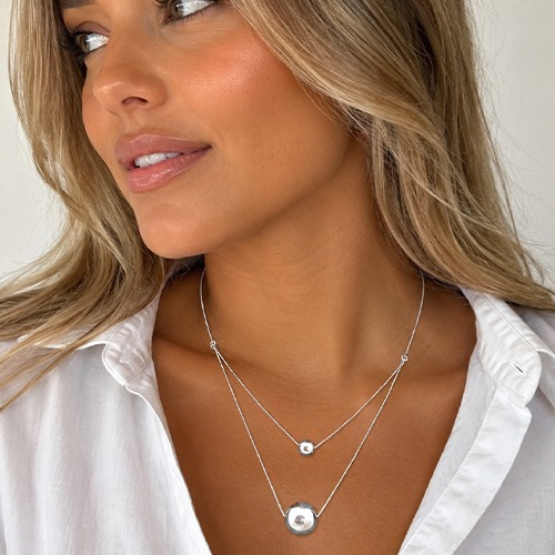 Sterling silver double ball layer dainty necklace - Image 3