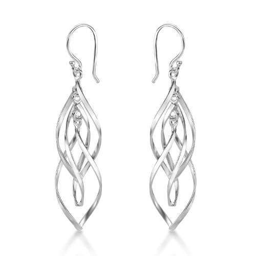 Sterling silver fine dangle twist earrings 50mm long