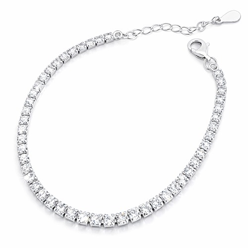 Sterling silver 2.5mm dainty cubic zirconia tennis bracelet with extension 2.5mm wide