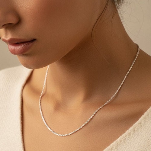 Sterling silver fine dainty twisted rope necklace