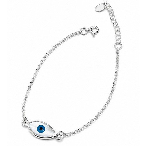 Sterling silver evil eye bracelet 7mm wide