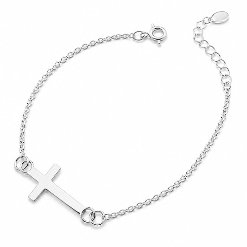 Sterling silver dainty cross chain bracelet 2mm wide