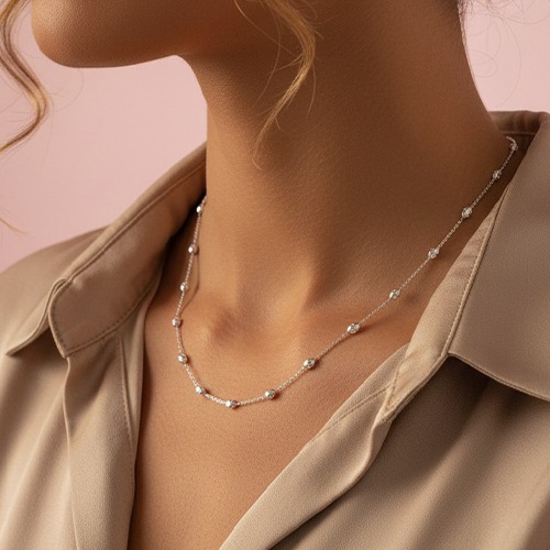 Sterling silver oval diamond cut dainty chain necklace
