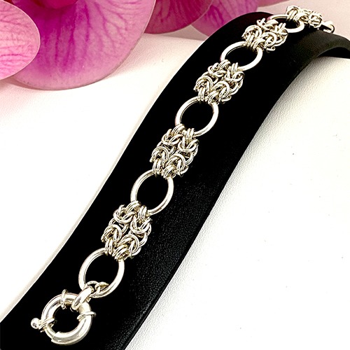 Sterling silver oval link byzantine design bracelet 15mm wide