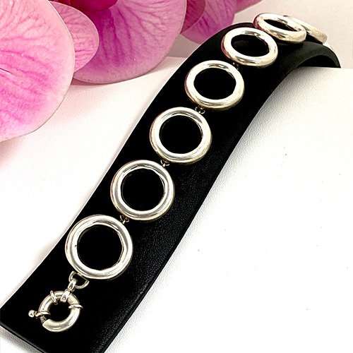 Sterling silver Geometric solid circles design bracelet 22mm wide