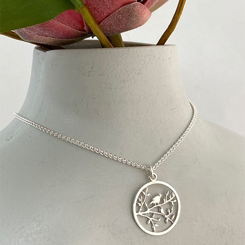 Sterling silver round nature pendant 25mm long