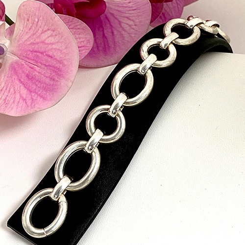 Sterling silver bulky oval circle solid link bracelet 21mm wide