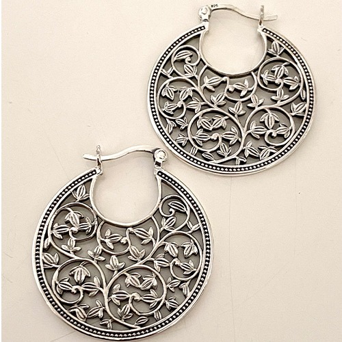 Sterling silver medium fillagree pattern hoop earrings