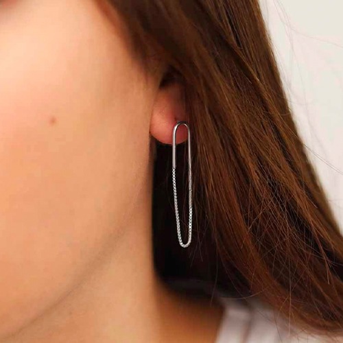 Sterling silver fine chain modern hanging earrings