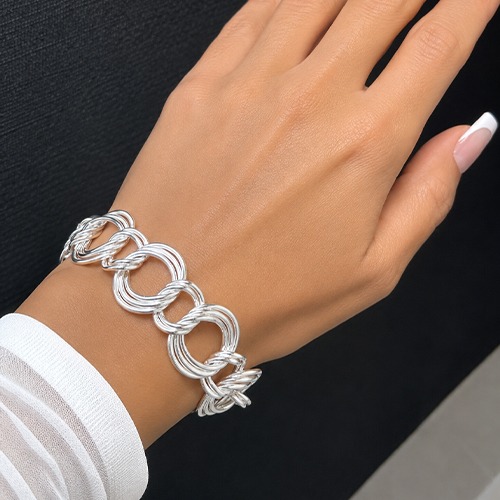 Sterling silver triple link curb design bracelet 20mm wide