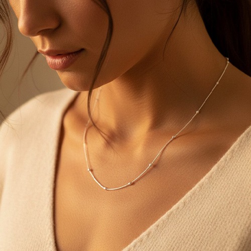 Sterling silver dainty oval ball chain necklace - Image 3