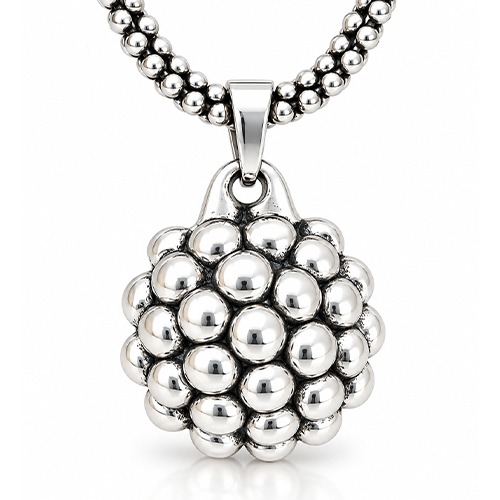 Sterling silver bubble ball design pattern dome pendant 45mm long