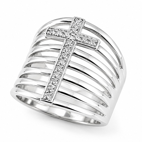 Sterling silver Cross design cubic zirconia wide band ring 20mm wide