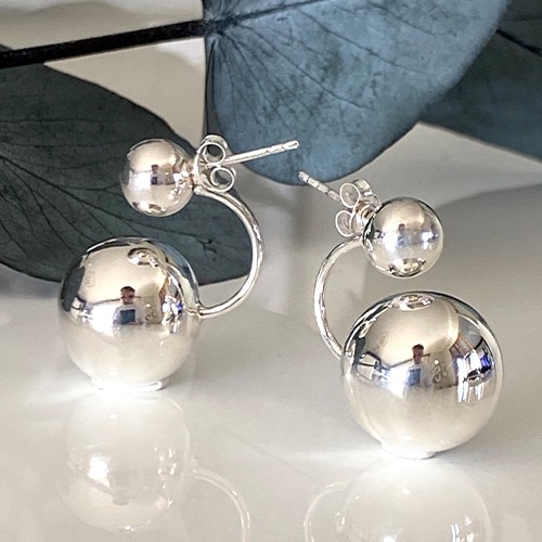 Unique Sterling silver double ball hanging earrings 25mm long