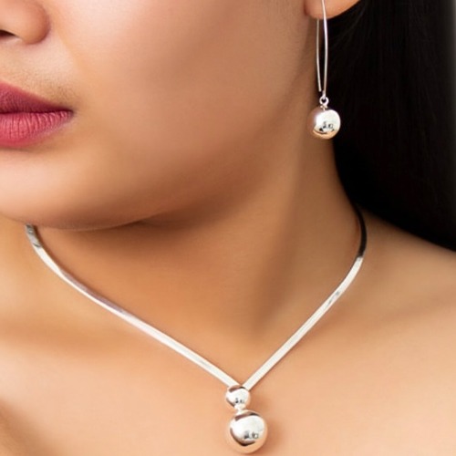 Sterling silver classic ball hanging earrings 45mm long