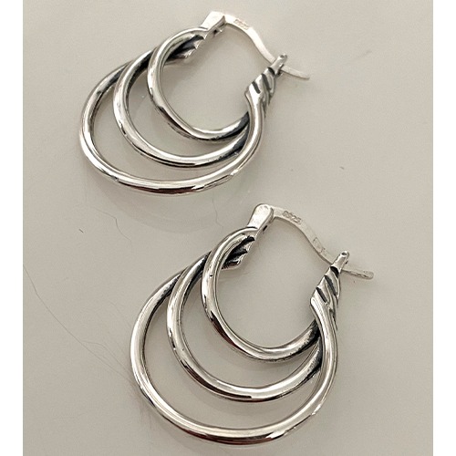 Sterling silver unique 3 layer clip hoop earrings 27mm size