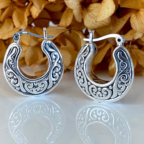 Sterling silver small pattern hoop clip earrings 25mm size