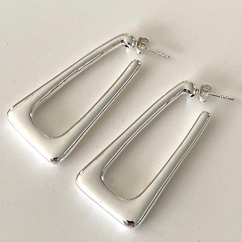 Sterling silver large rectangular stud hoop earrings 45mm size