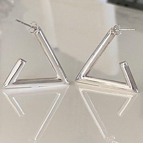 Sterling silver medium triangle shape stud hoop earrings 30mm size